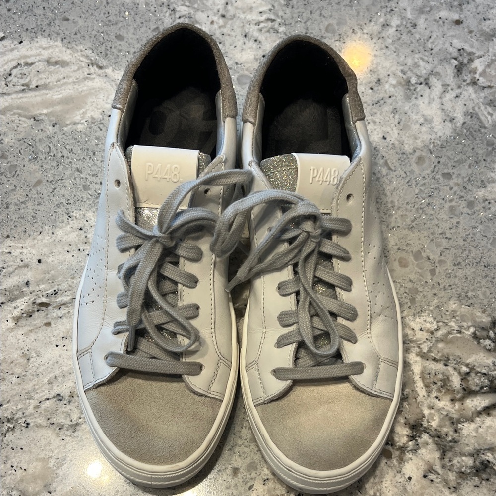 SOLD P448 Jack Perforated White, Grey Suede and Silver Glitter Sneakers - Picture 5 of 10